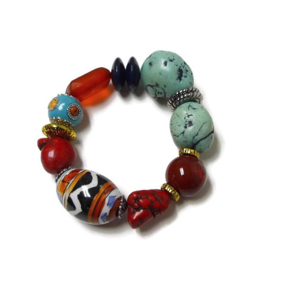 chunky bead elastic statement bracelet